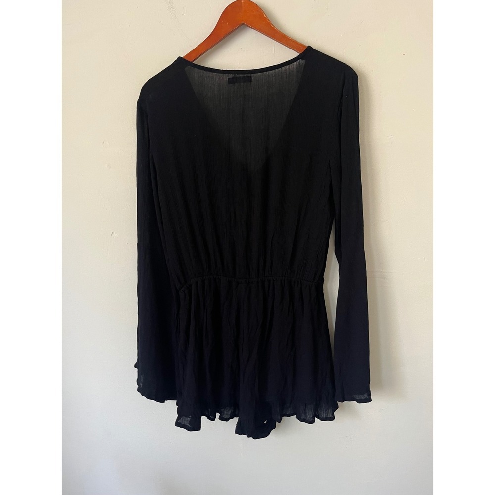 Nasty Gal Collection Black Bell Sleeve Romper V-Neck Witchy Boho Size US 4 - Picture 7 of 8